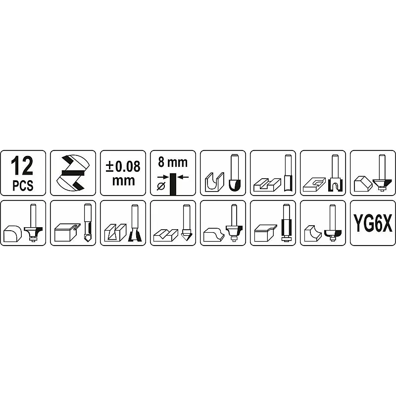 Фрези по дереву Yato 8 мм, 12 шт (YT-68005) фото