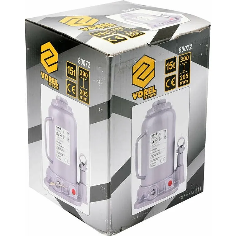 Домкрат гідравлічний пляшковий VOREL 15 т 205х390 мм (80072) фото