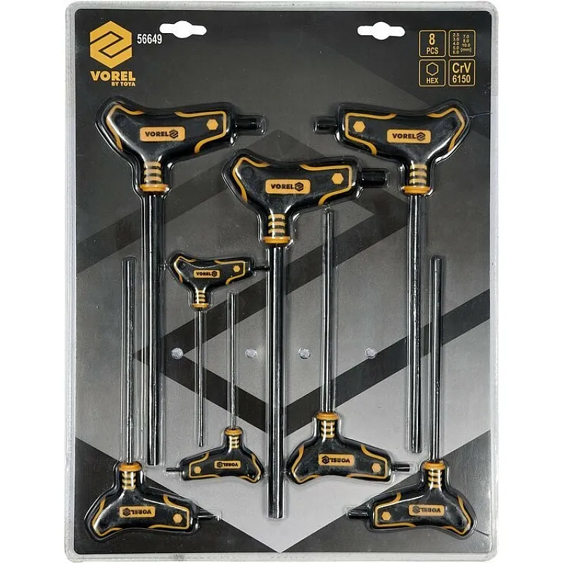 Набір ключів шестигранних VOREL HEX 2.5х10х100х200 мм, Cr-V 6150 8 шт (56649) фото