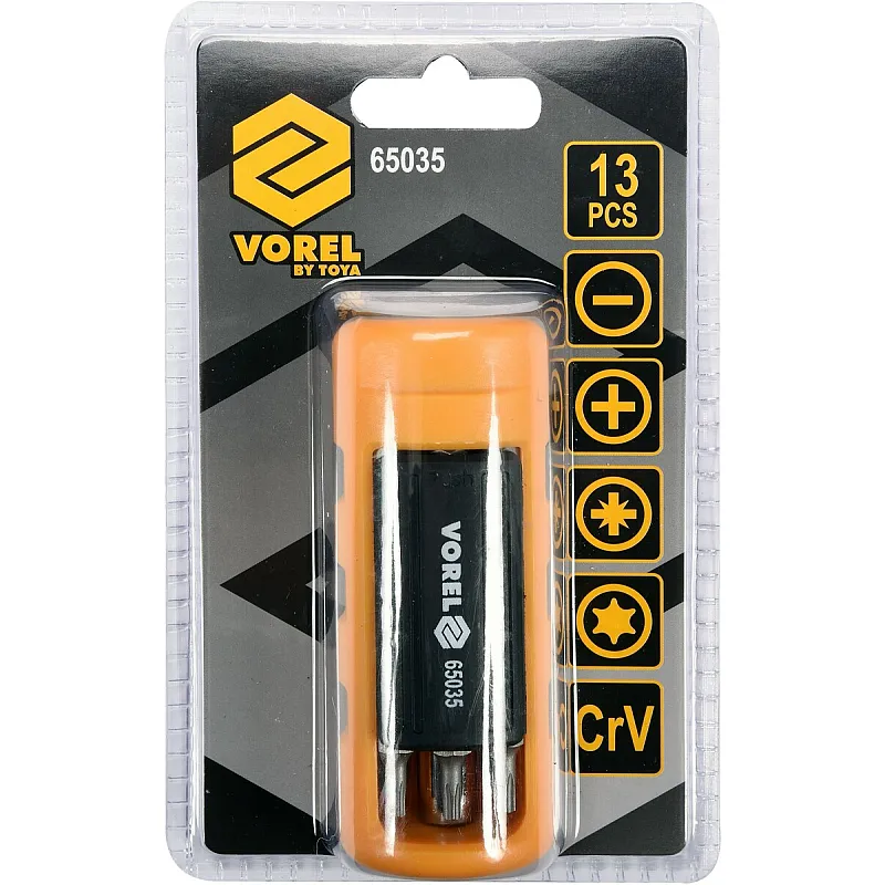 Викрутка-тримач з набором насадок VOREL 60х25 мм., HEX-1/4 (65035) фото
