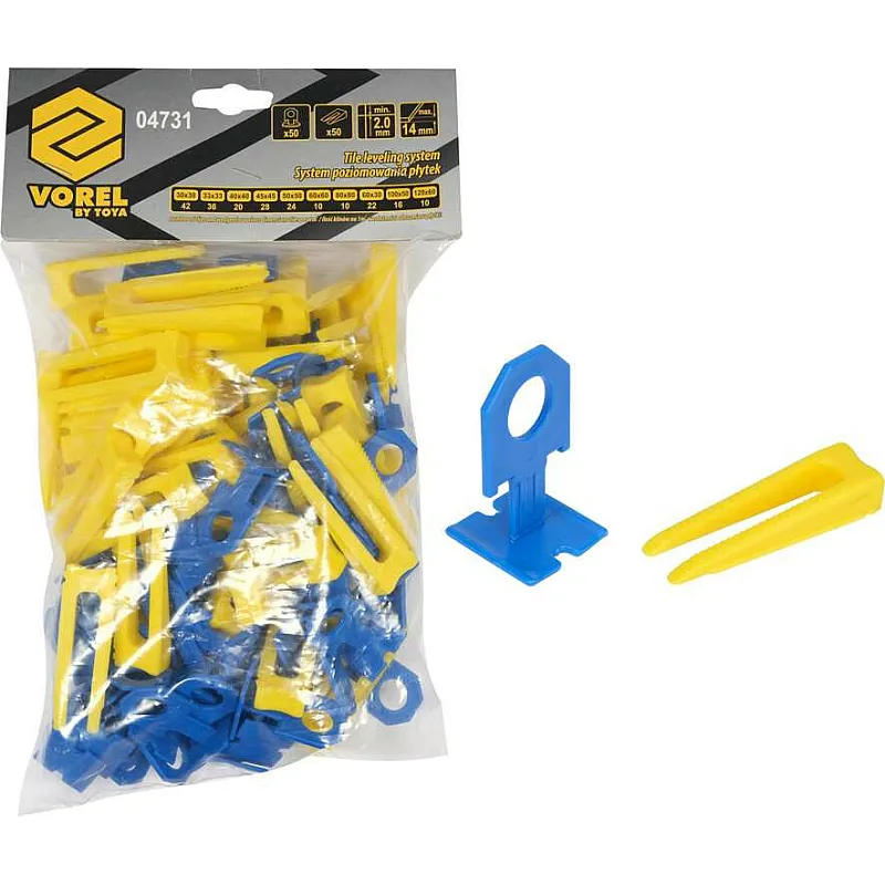Система выравнивания плитки VOREL 2 мм, 14 мм, 50+50 шт. (04731) фото
