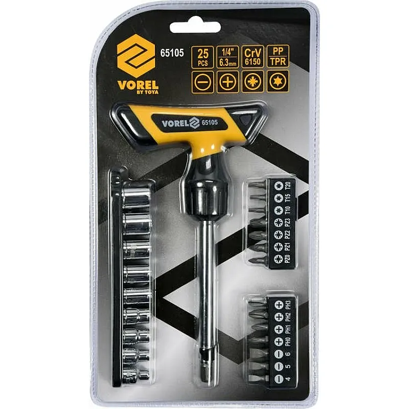 Викрутка реверсивна VOREL 1/4 25 елементів (65105) фото