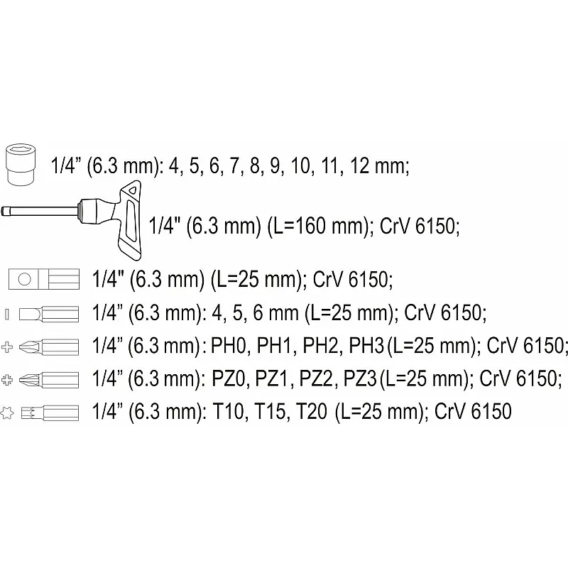 Викрутка реверсивна VOREL 1/4 25 елементів (65105) фото