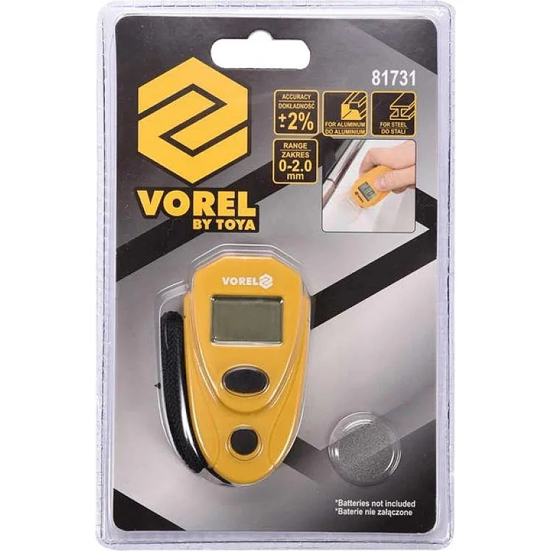 Товщиномір лакофарбового покриття електронний VOREL, 0-2 мм (81731) фото