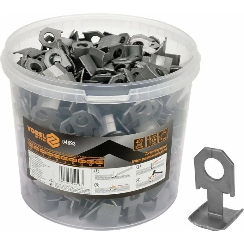 Клипсы для выравнивания плитки VOREL 1.5 мм, 7-15 мм, 400 шт. (04693) фото