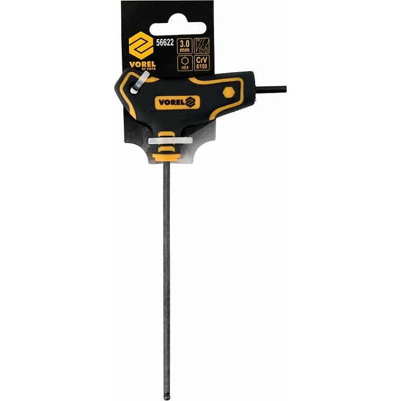 Ключ шестигранний з кульовим наконечником VOREL HEX 3x100x72 мм, Cr-V 6150 (56622) фото