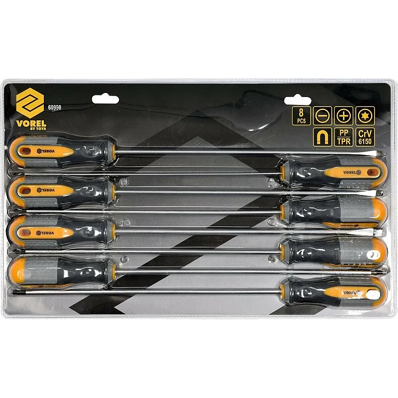 Набор отверток с удлиненными стержнями VOREL 325 мм, SL, PH, TORX, 8 шт. (60990) фото