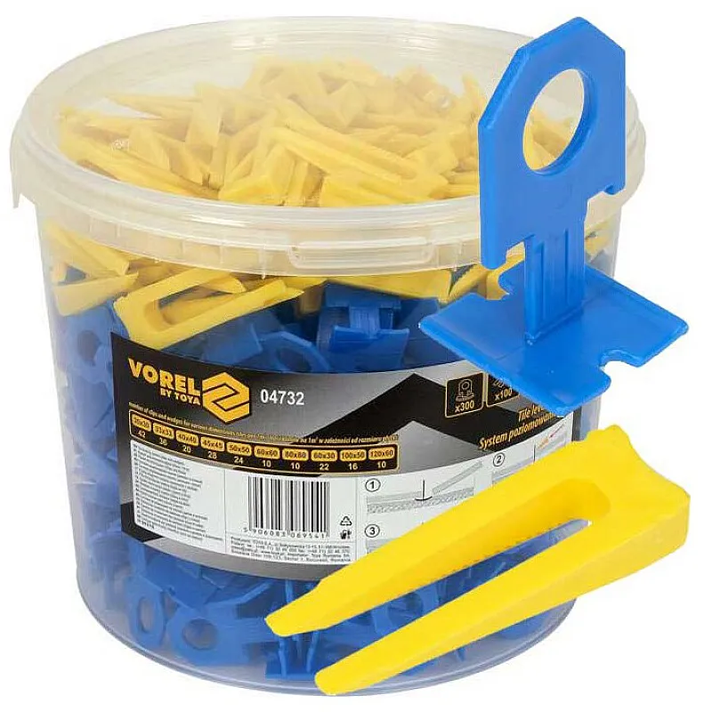 Система вирівнювання плитки VOREL 2 мм, 14 мм, 300+100 шт. (04732) фото