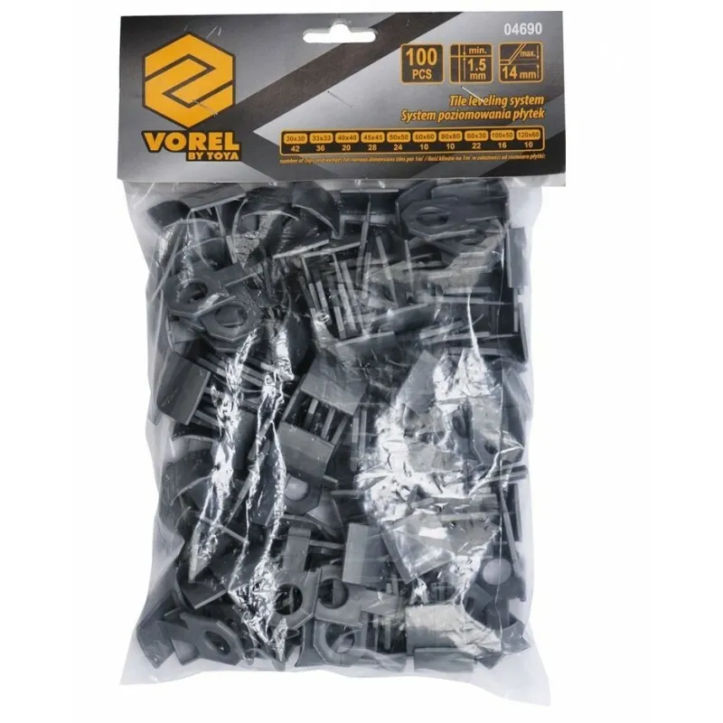Клипсы для выравнивания плитки VOREL 1.5 мм, 14 мм, 100 шт. (04690) фото