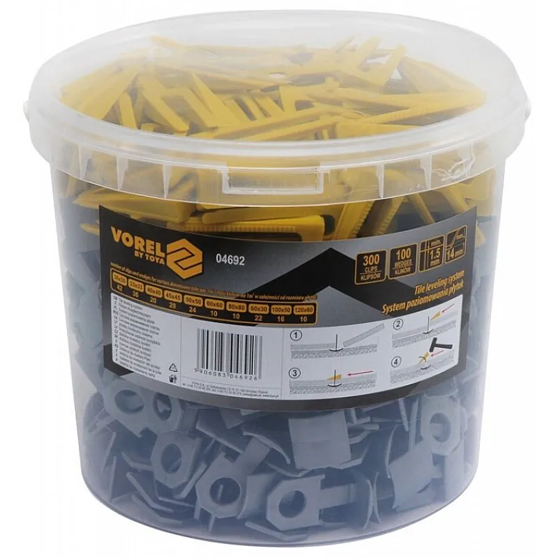 Система вирівнювання плитки VOREL 1.5 мм, 14 мм, 300+100 шт. (04692) фото