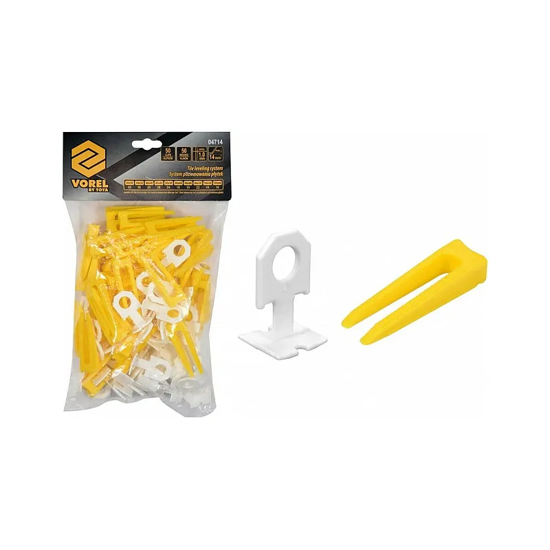 Система выравнивания плитки VOREL 1 мм, 14 мм, 50+50 шт. (04714) фото
