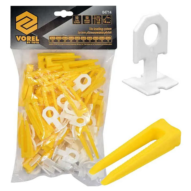 Система выравнивания плитки VOREL 1 мм, 14 мм, 50+50 шт. (04714) фото