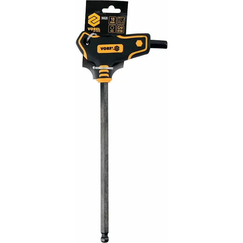 Ключ шестигранний з кульовим наконечником VOREL HEX 10x200x115 мм, Cr-V 6150 (56628) фото