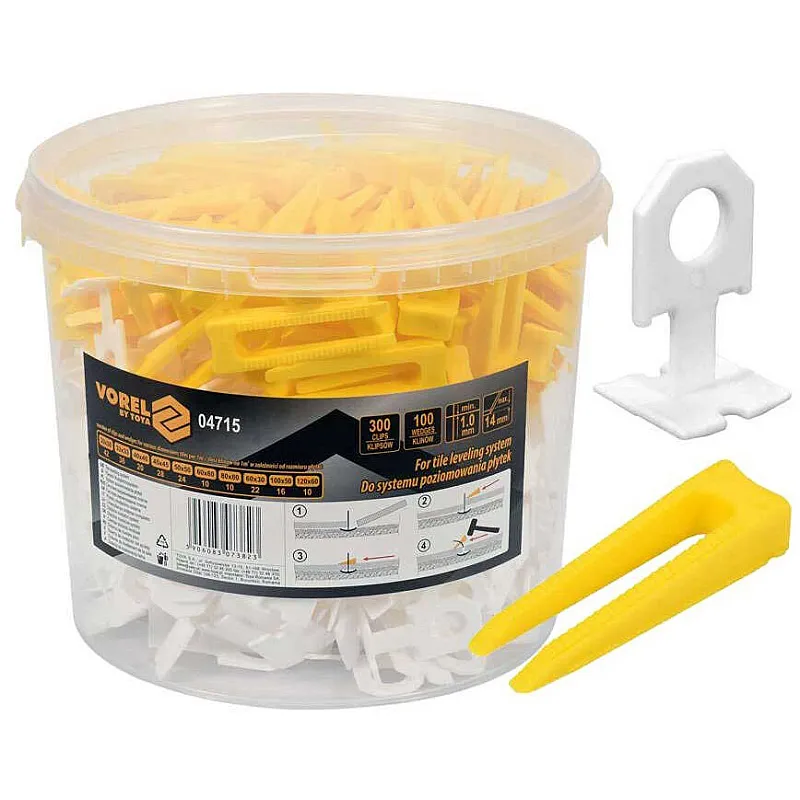 Система вирівнювання плитки VOREL 1 мм, 14 мм, 300+100 шт. (04715) фото