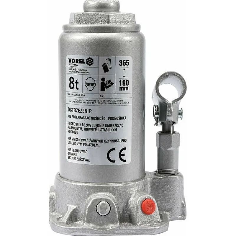 Домкрат гідравлічний пляшковий VOREL 8 т 190х365 мм (80042) фото