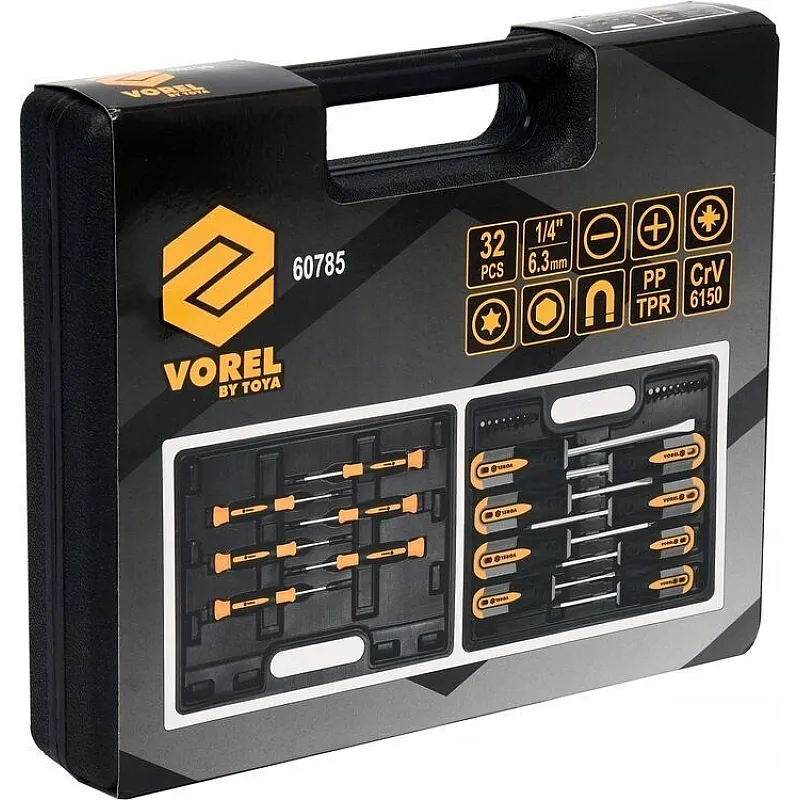 Набір викруток та викруткових насадок VOREL Cr-V 32 шт. у футлярі (60785) фото