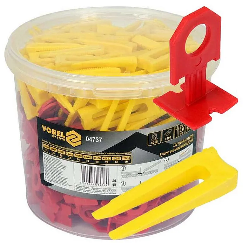 Система вирівнювання плитки VOREL 3 мм, 14 мм, 300+100 шт. (04737) фото