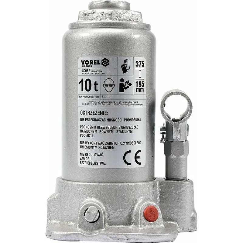 Домкрат гидравлический бутылочный VOREL 10 т 195х375 мм (80052) фото