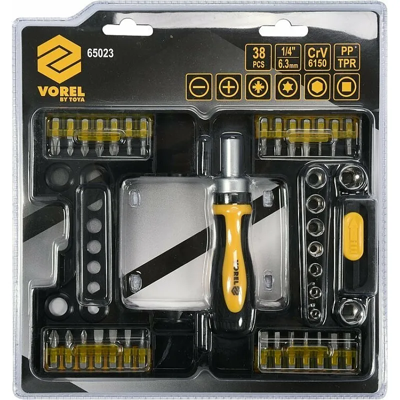 Викрутка реверсивна VOREL 1/4 38 елементів (65023) фото