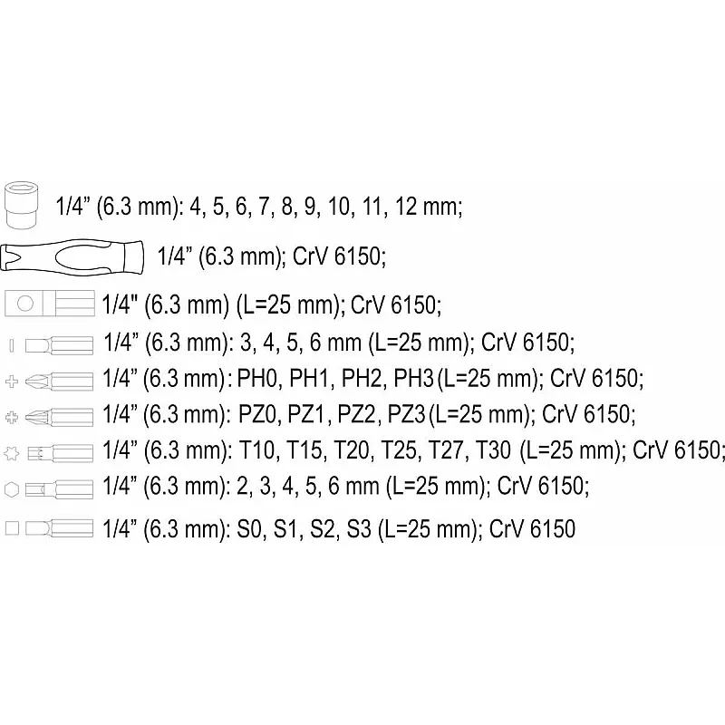 Викрутка реверсивна VOREL 1/4 38 елементів (65023) фото