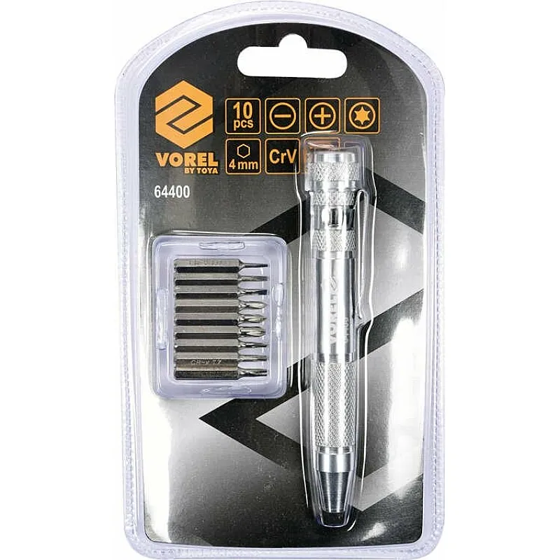 Викрутка реверсивна VOREL 9 насадок (64400) фото