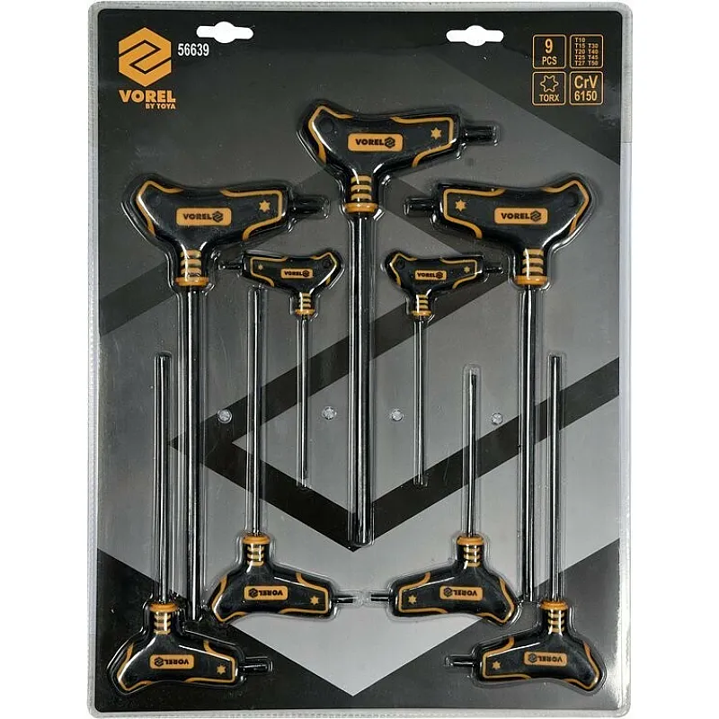 Набір ключів VOREL TORX Т10-T50 100х200 мм, Cr-V 6150 9 шт (56639) фото