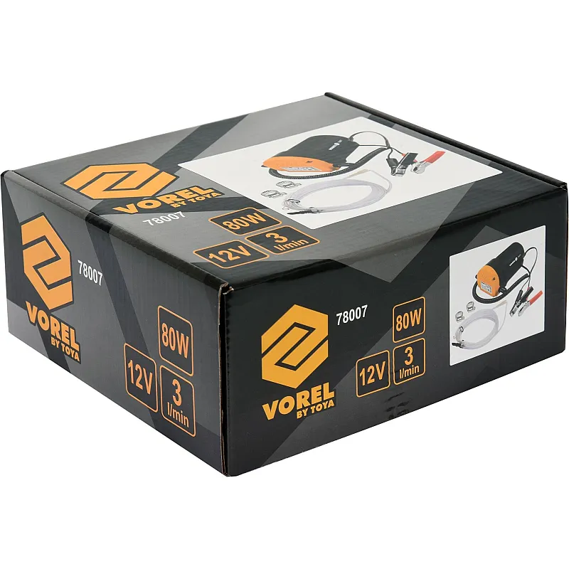 Насос для перекачування масла електричний VOREL живлення від акумулятора 12 В, 80 Вт (78007) фото