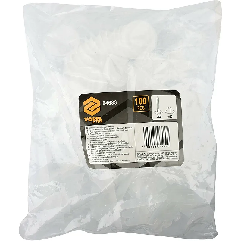 Система вирівнювання плитки VOREL 0.75 мм, 3-40 мм, 50+50 шт. (04683) фото