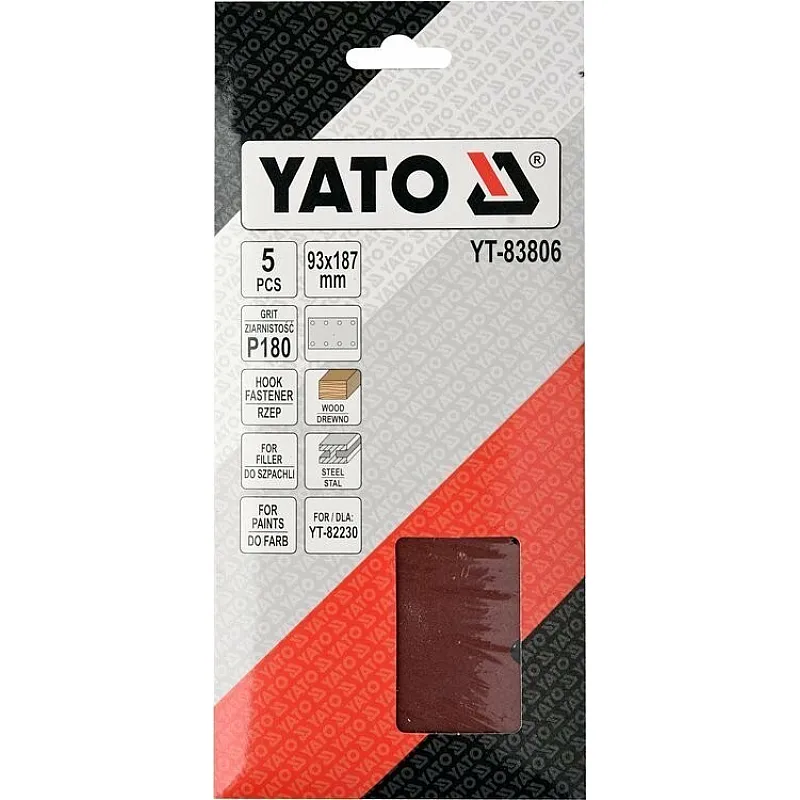Бумага шлифовальная с липучкой Yato YT-83806 для YT-82230 (93х187 мм, Р180) фото