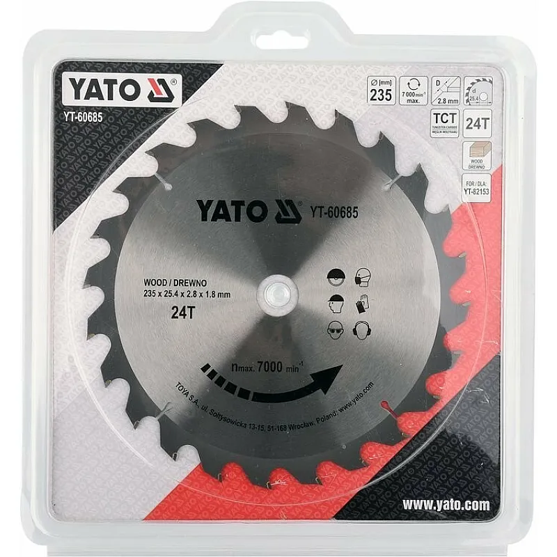 Диск пильний по дереву з переможними напайками Yato YT-60685 (235x25.4x2.8x1.8 мм), 24 зуби фото