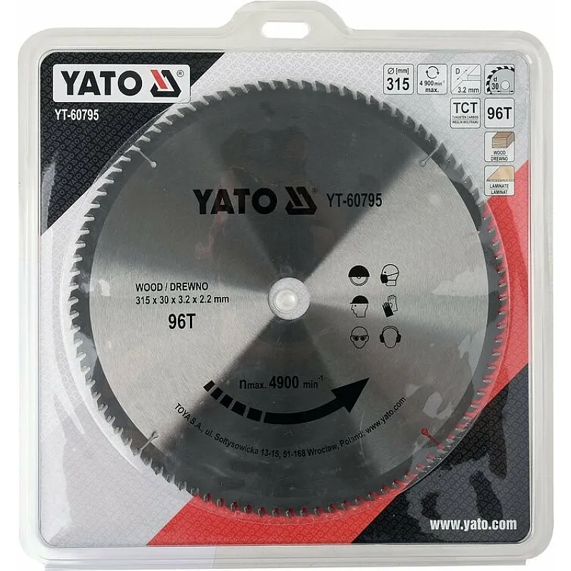 Диск пильний по дереву з переможними напайками Yato YT-60795 (315x30x3.2x2.2 мм), 96 зубців фото