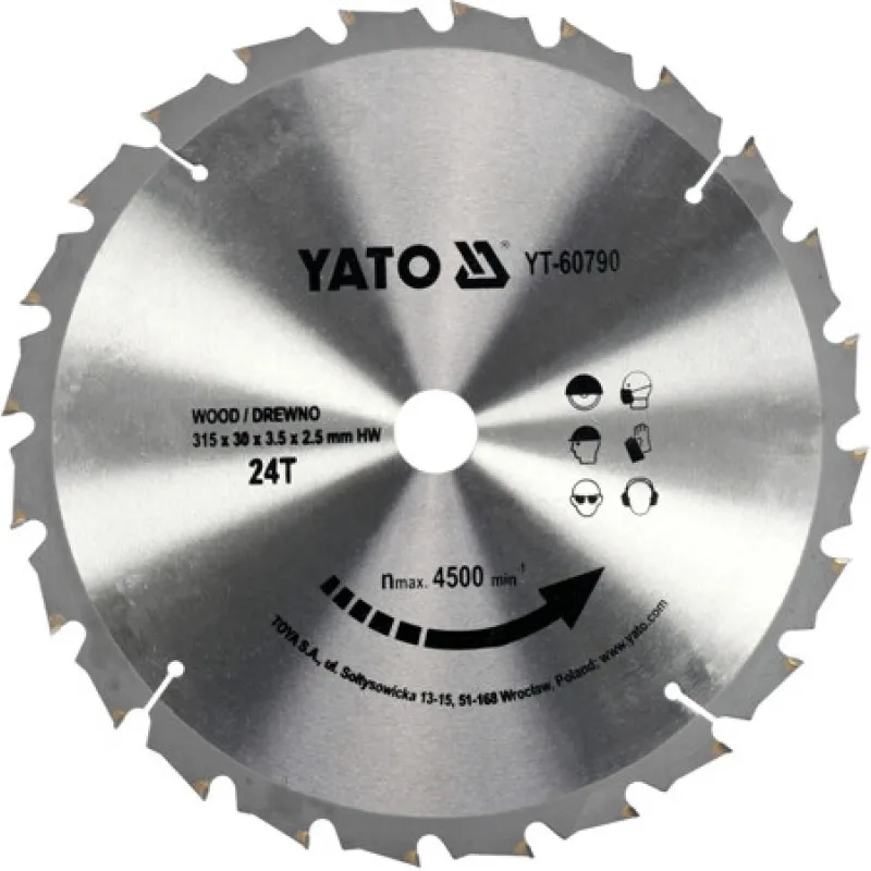 Диск пильний YATO по дереву 315х30х3.5х2.5 мм, 24 зубці (YT-60790) фото