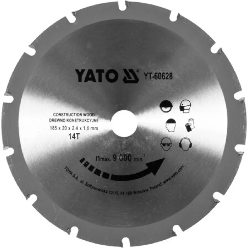 Диск пильний Yato 185х2.4x20 мм, 14 зубів (YT-60628) фото