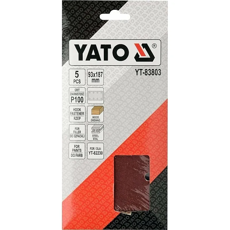 Бумага шлифовальная с липучкой Yato YT-83803 для YT-82230 (93х187 мм, Р100) фото