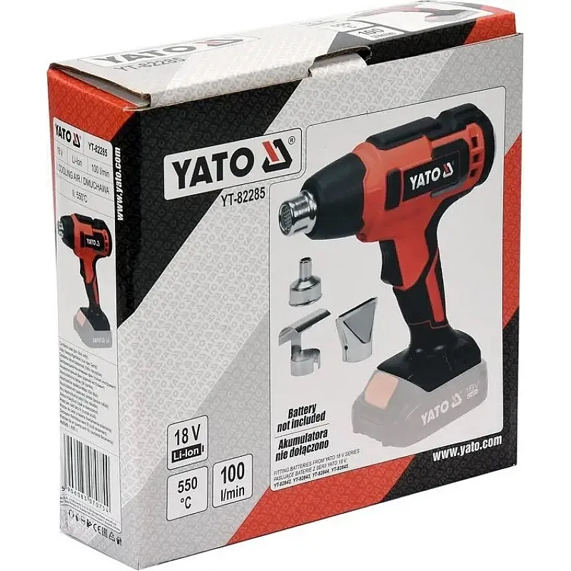 Фен будівельний акумуляторний Yato 18 В Li-Ion 550C 100 л/хв (YT-82285) фото