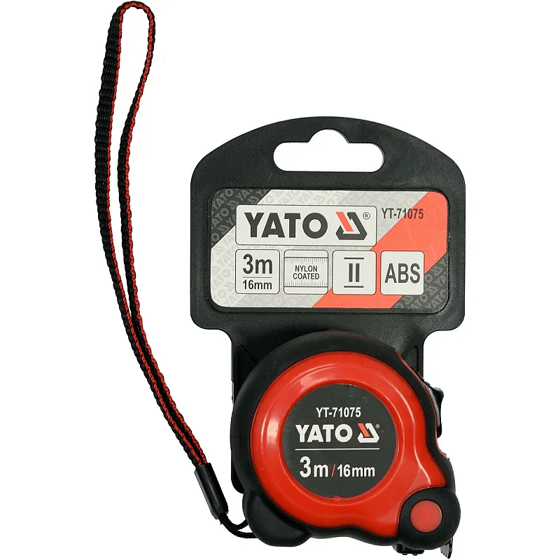 Рулетка Yato (YT-71075) 3 м x 16 мм, сталевою стрічкою, нейлоновим покриттям, подвійним блокуванням фото