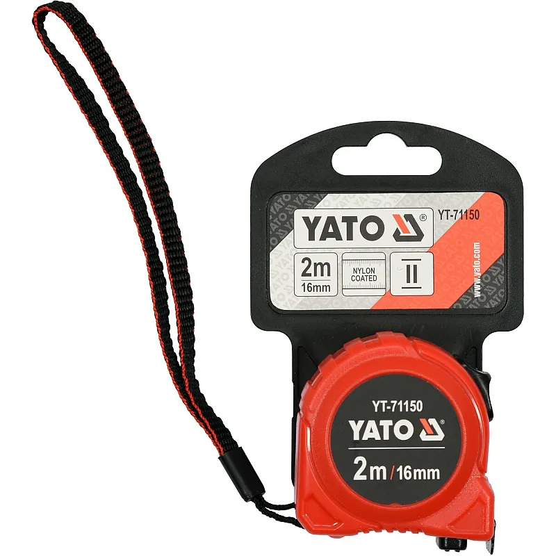 Рулетка Yato (YT-71150) 2 м x 16 мм, сталевою стрічкою, нейлоновим покриттям, подвійним блокуванням фото