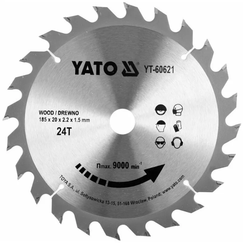 Диск пильний по дереву з переможними напайками Yato YT-60621 (185x20x2.2x1.5 мм), 24 зуби фото