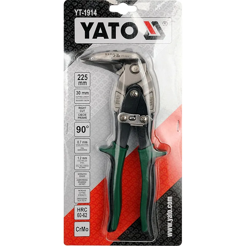 Ножиці по металу Yato L=225 мм вигнуті праві Cr-Mo (YT-1914) фото