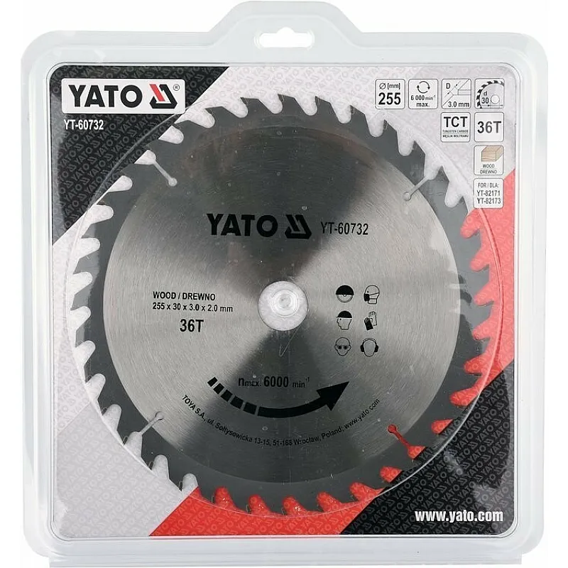 Диск пильный по дереву с победитовыми напайками Yato YT-60732 (255x30x3.0x2.0 мм), 36 зуба фото