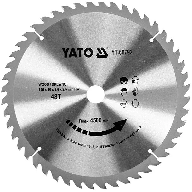Диск пильний YATO по дереву 315х30х3.5х2.5 мм, 48 зубців (YT-60792) фото