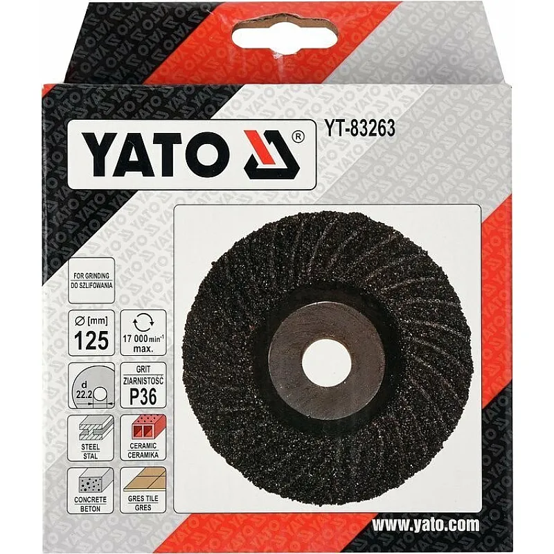 Диск шліфувальний Yato 125х22.2 мм, Р36 по дереву, металу, каменю (YT-83263) фото