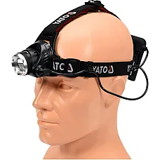Фонарь светодиодный (XM-L2 CREE) на лоб YATO, 3 режима, Р=10 Вт, Ф=450 lm, жив.- 4х АА батареи YATO YT-08591