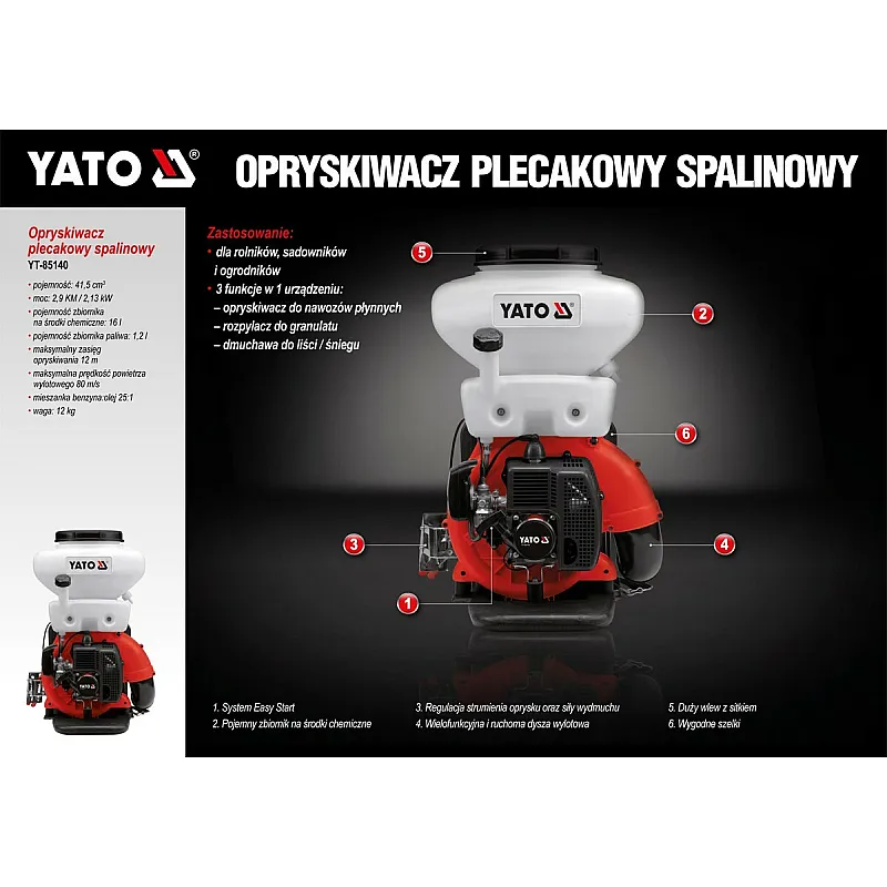 Обприскувач бензиновий ранцевий садовий Yato YT-85140 фото