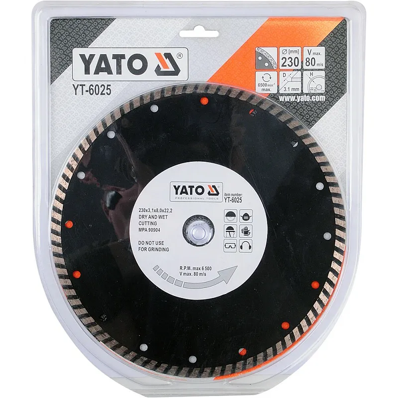 Диск алмазный YATO турбо 230x8,0x22,2 мм (YT-6025) фото