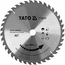 Диск пильний по дереву з переможними напайками Yato YT-60791 (315x30x3.2x2.2 мм), 40 зубців