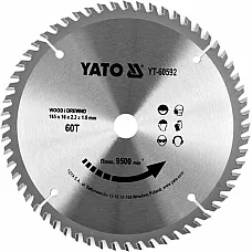 Диск пильний по дереву з переможними напайками Yato YT-60592 (165x16x2.2x1.5 мм), 60 зубців