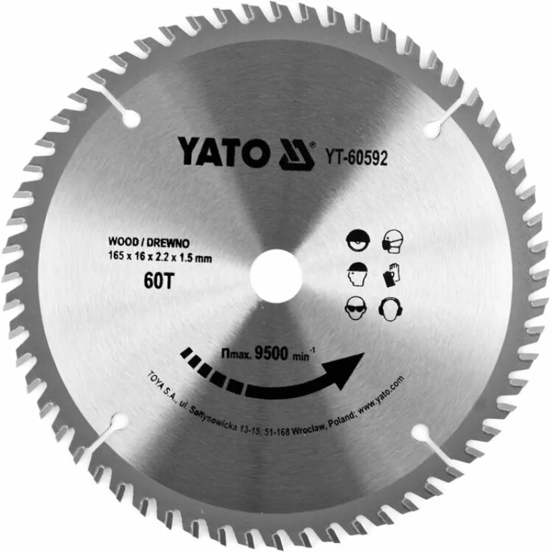 Диск пильний по дереву з переможними напайками Yato YT-60592 (165x16x2.2x1.5 мм), 60 зубців фото