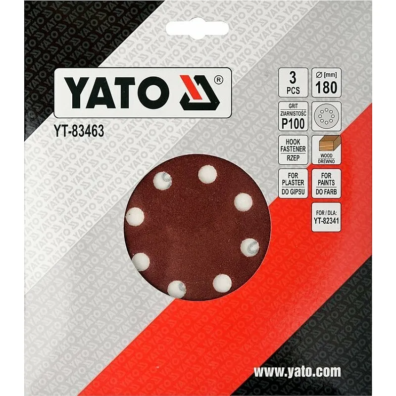 Коло шліфувальне з липучкою Yato YT-83463 для YT-82341 (діам. 180 мм, Р100) фото
