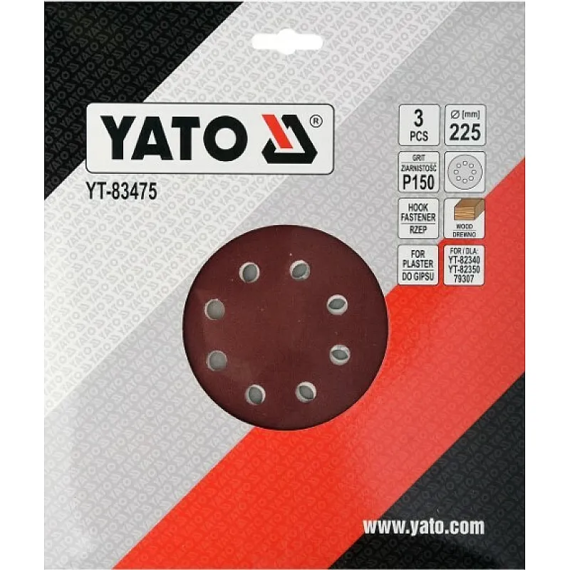 Круг шлифовальный с липучкой Yato YT-83475 для YT-82340 и YT-82350 (диам. 225 мм, Р150) фото